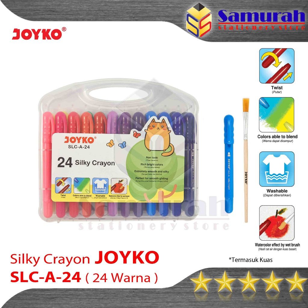 

Crayon SIlky SLC A 24 Warna + Kuas / Krayon Halus Lembut SLC-A-24 Hard Case Tidak Beracun