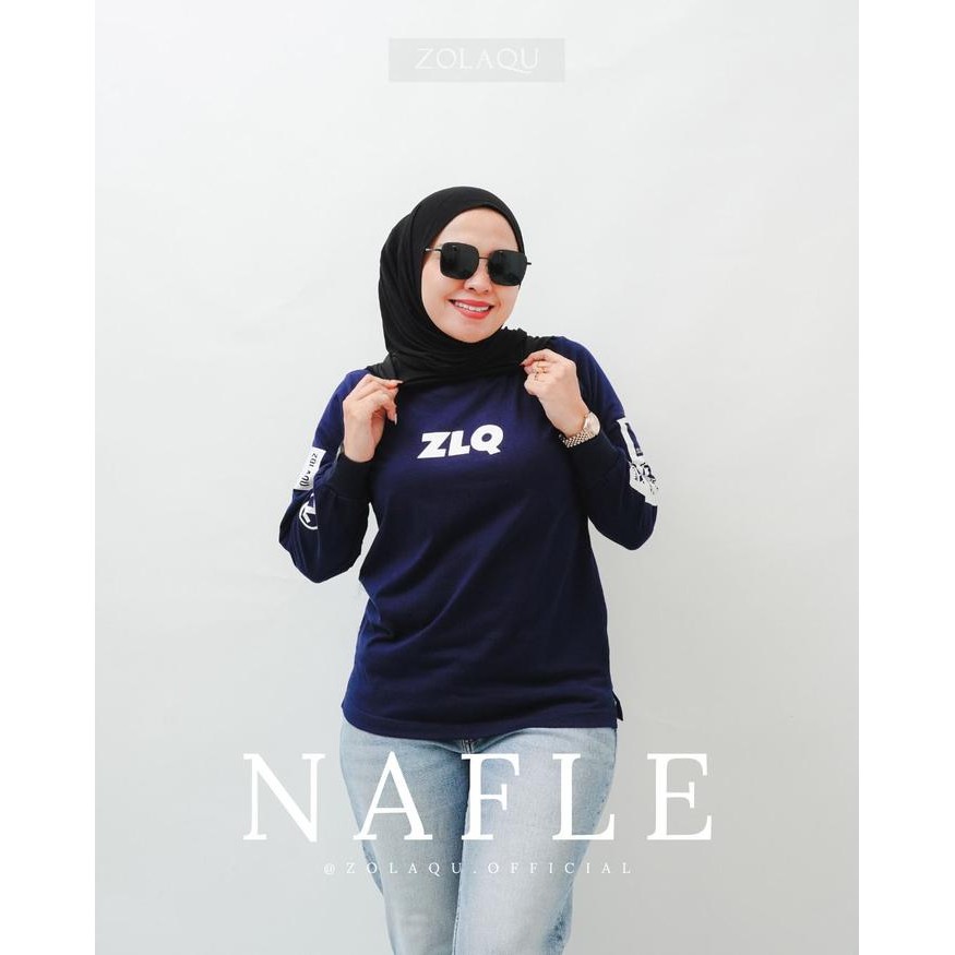 Hijara- ZOLAQU - Atasan Kaos Wanita Size Cotton Combed 20s Navy Nafle