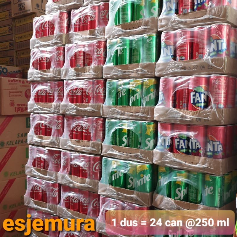 

Coca Cola Sprite Fanta A&W kaleng can 250 ml per dus isi 24 kaleng