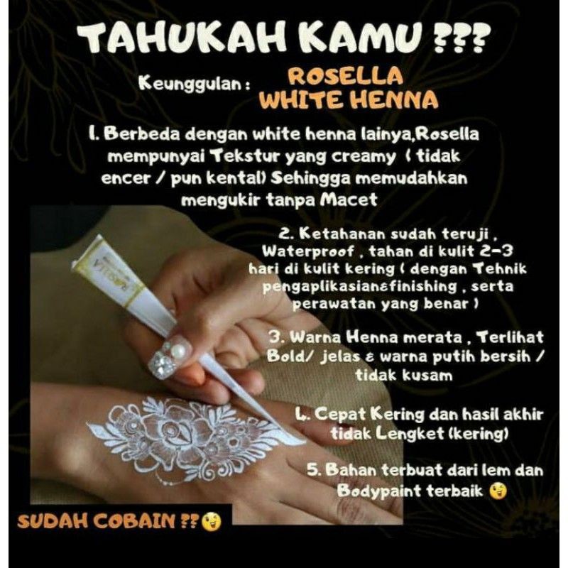 

TERLARIS..! HENNA WHITE ROSELLA BODY PAINTING (ECER DAN GROSIR)