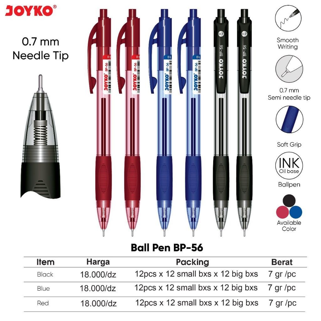 

(HARGA PERLUSIN) Ball Pen Pulpen Pena Joyko BP-56 0.7 mm