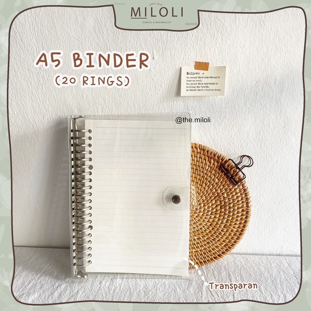 

[MILOLI] 20 Rings Binder A5 Bening Transparent 20rings Binder Bening BuJo Aesthetic Binder - E0031