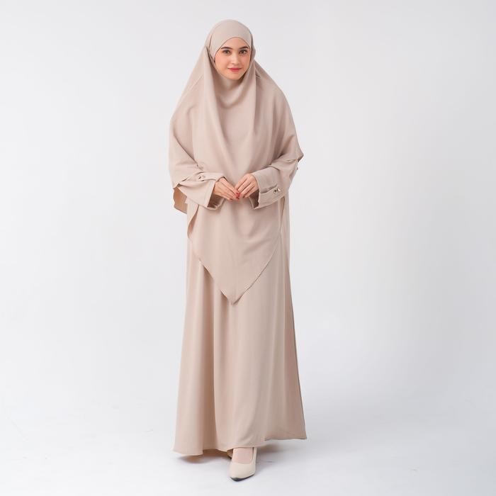 Busanae- Zahwa Official - Mina Set Frenc Khimar Gamis Abaya Umroh Premium Bahan Linen Lineca/Air
