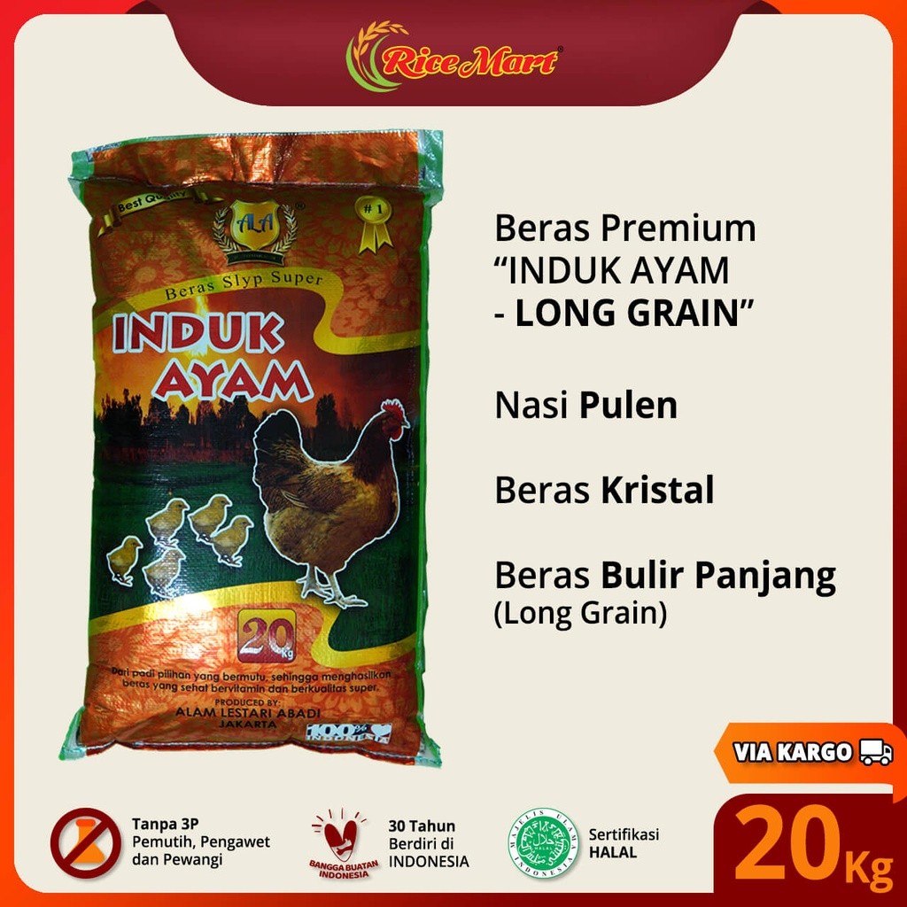 

Beras INDUK AYAM - LONG GRAIN 20 kg [KARGO] - Beras Premium - Nasi Pulen - Beras Kristal - Produk Indonesia