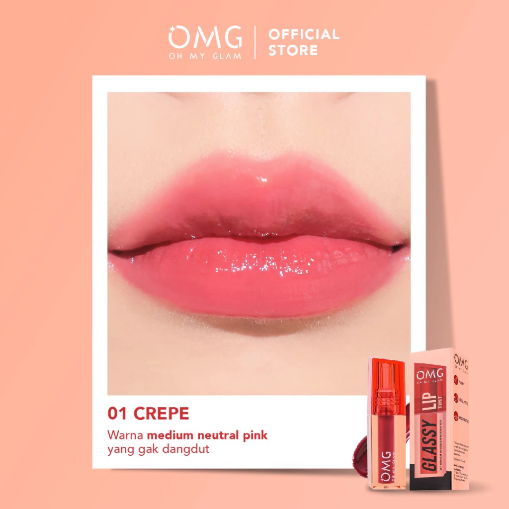 *JIHAN HAWA* [01 CREPE] OMG OH MY GLAM Glassy Lip Tint 2g - Lipstik Warna Intense Tahan 12 Jam, Skin