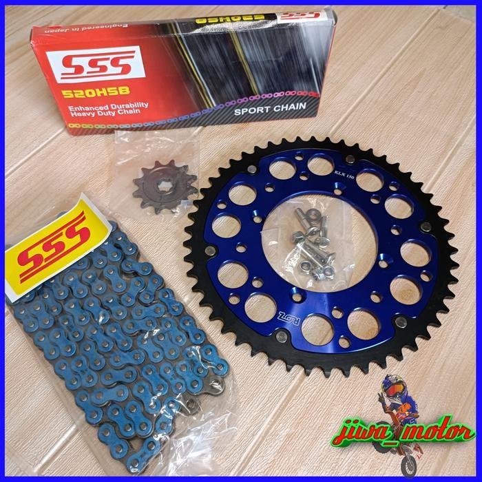 PREMIUM gear set 520 ROZ KLX DTRACKER 150 rantai SSS warna merah dan biru