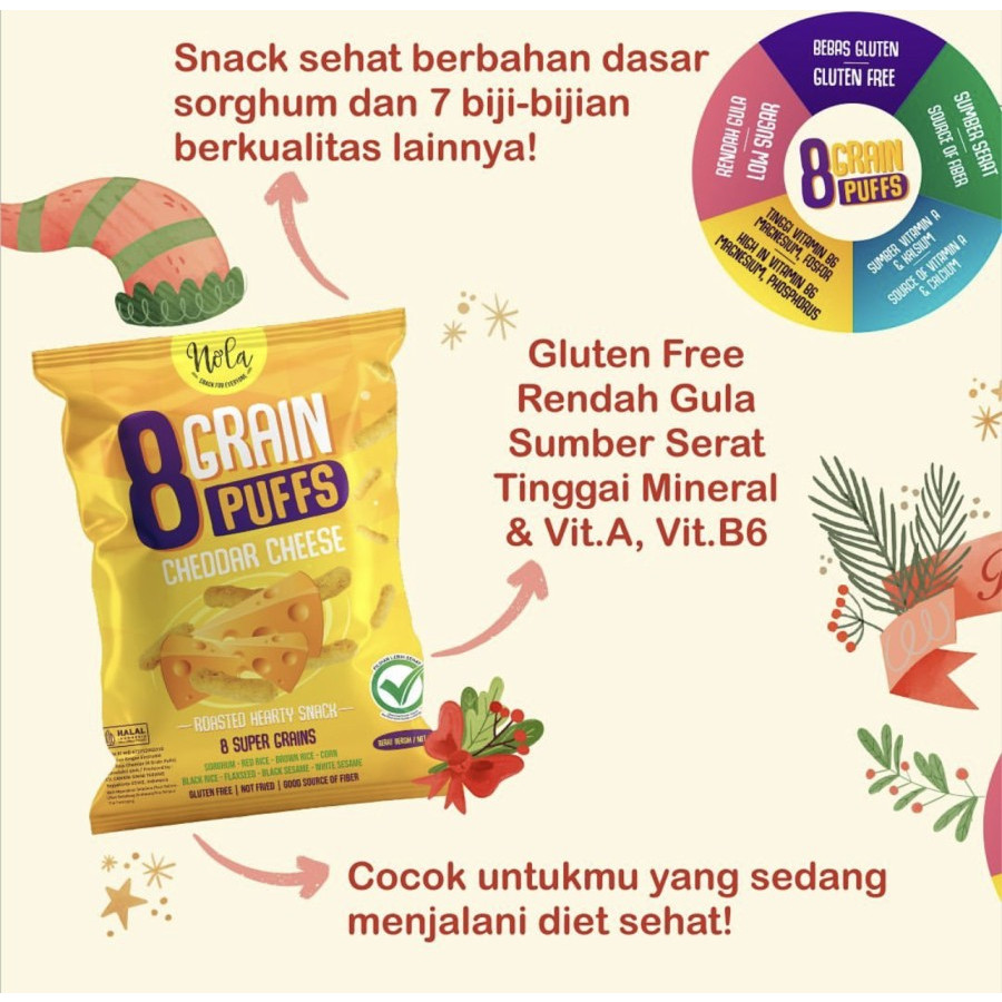 

Sajiandapur Nola 8 Grain Puffs - Sour Cream / Cheddar Cheese - Snack Sehat - Snack Diet - Bebas