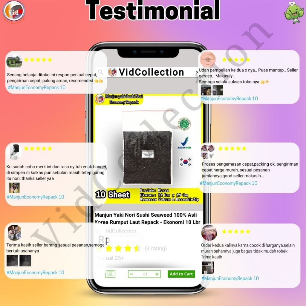 

Sajiandapur Manjun Yaki Nori Sushi Seaweed 100% Asli Korea Rumput Laut Kemasan Repack