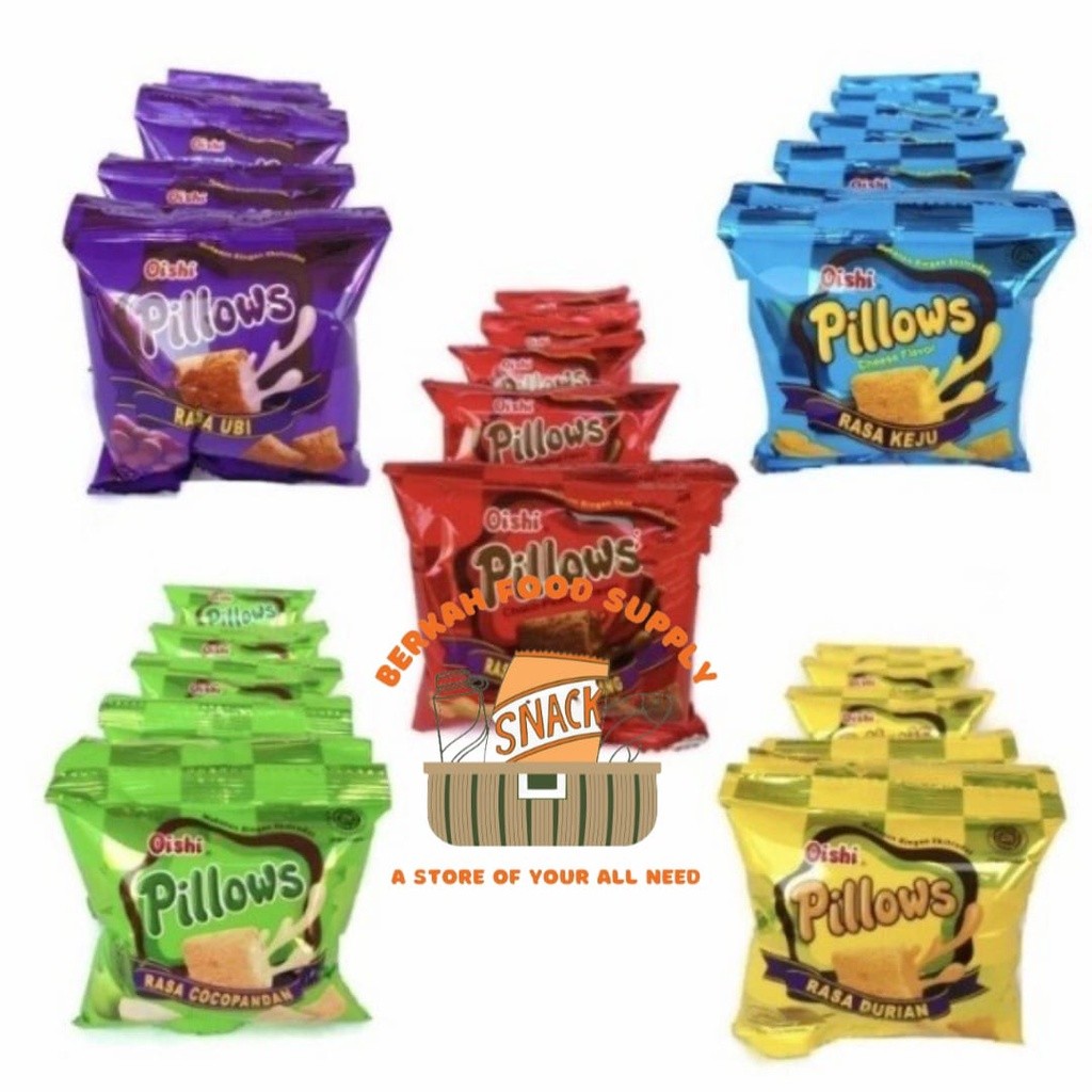 

Sajiandapur ( Berkah ) Oishi Pillows Renceng Isi 10 Bks X 12Gr Pillow All Varian Rasa Coklat