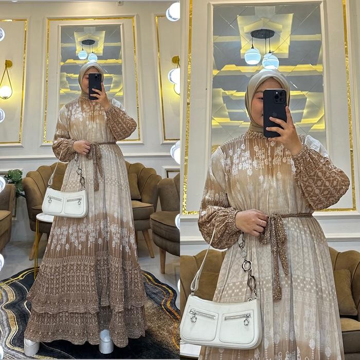 Layali- Gamis Ceruti Printing Plisket Premium Dress Plisket Viral