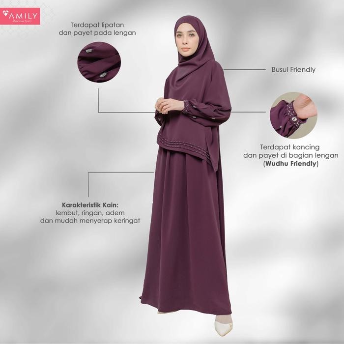 Layali- Amily Hijab - Pesona Dress Dewasa Gamis Muslim Sarimbit 2025 Anti UV Polos Premium