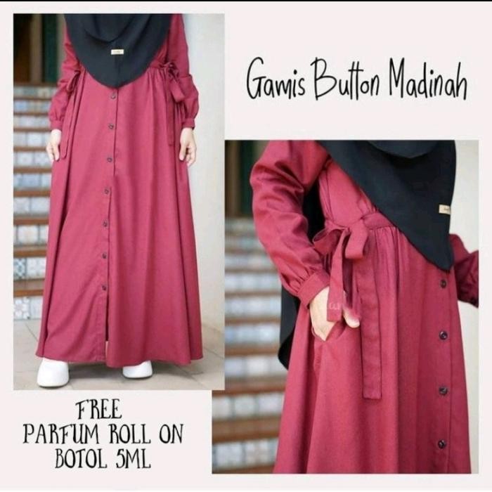 Layali- (FREE PARFUM)Gamis Button Hidup(kancing hidup)katun Madinah FODU Katun Tebal Kancing