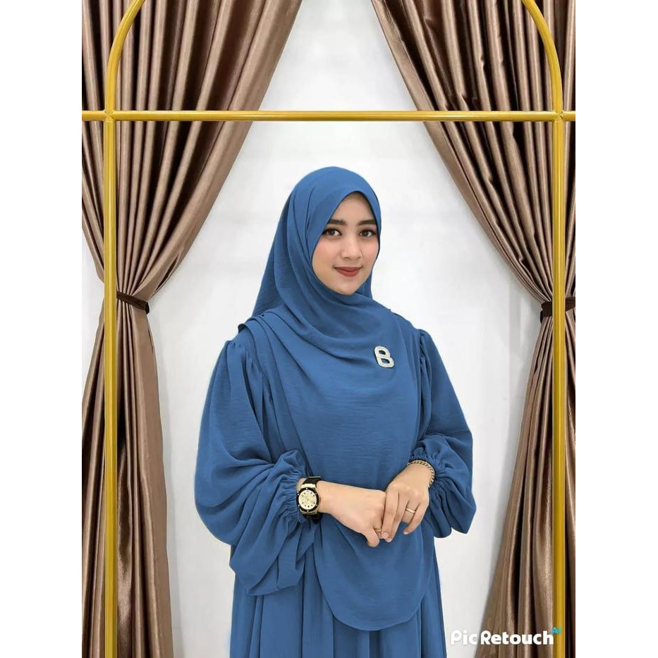 Layali- RF - Gamis set syari pasminah oval cringkle premium top fashion muslim Polos Wanita Syari