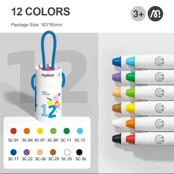 

Mideer Quick Dry Silky Crayon 12 Colours Bucket Color Anak Kids Toys