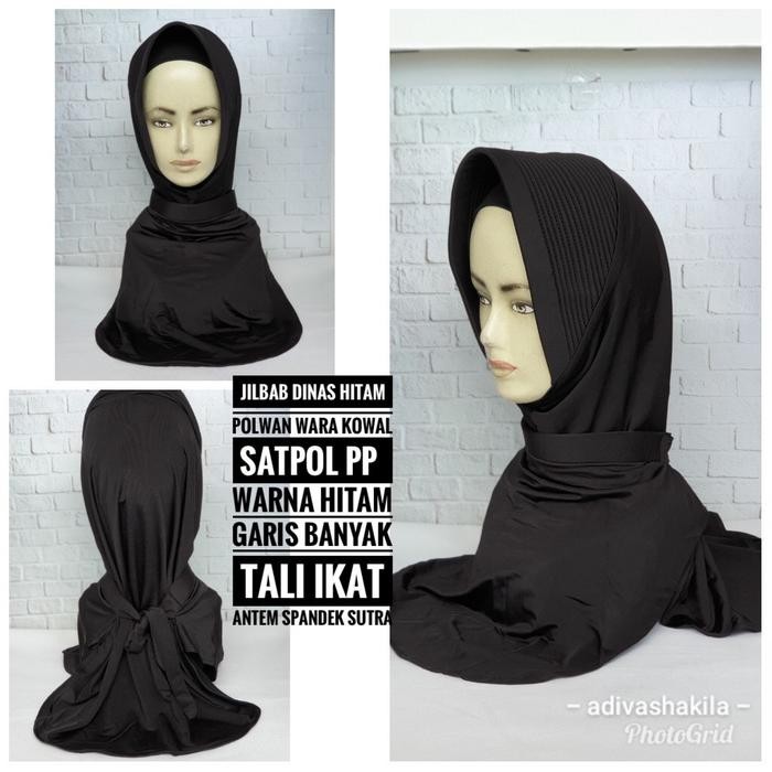 Lamia- JILBAB DINAS HITAM OLAHRAGA PET GARIS BANYAK BHAYANGKARI