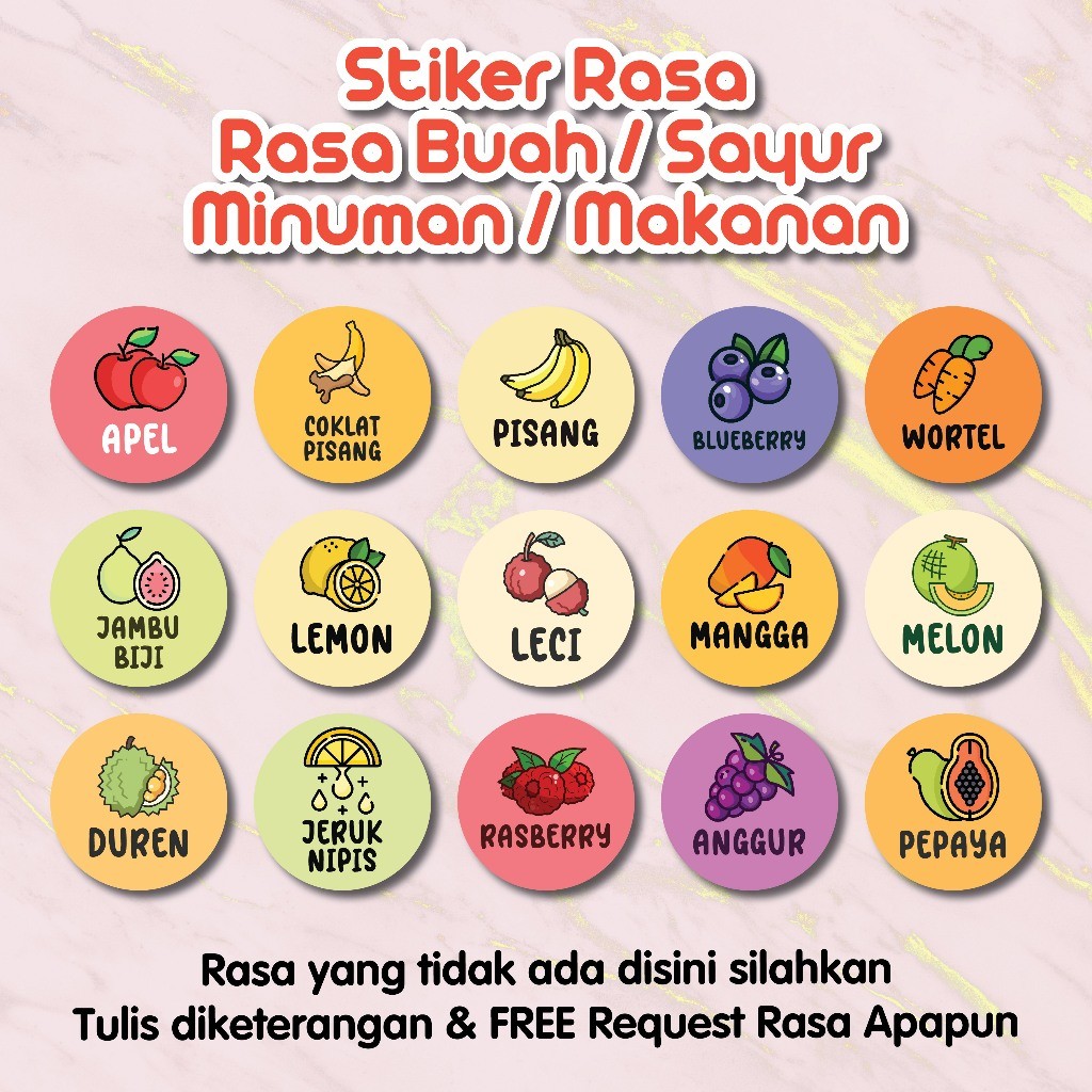 

UM1 Stiker Rasa Makanan / Minuman & Buah / Sayur STIKER BULAT MURAH EKONOMIS