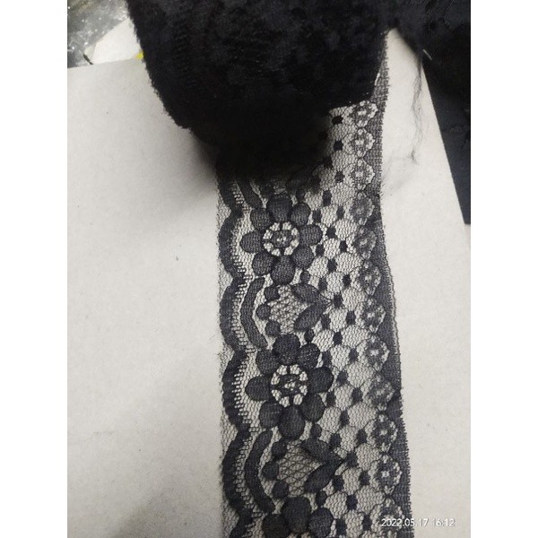 Renda air kembang renda bordir hitam putih kembang