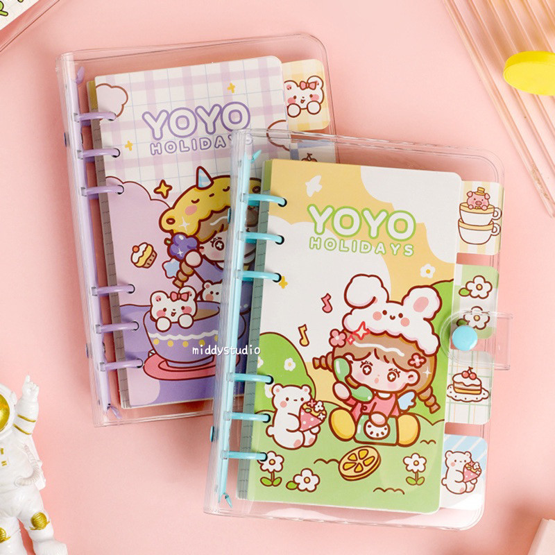 

Binder Cute Transparant Yoyo Holidays Party 6 Ring Binder A6 Ready Stock