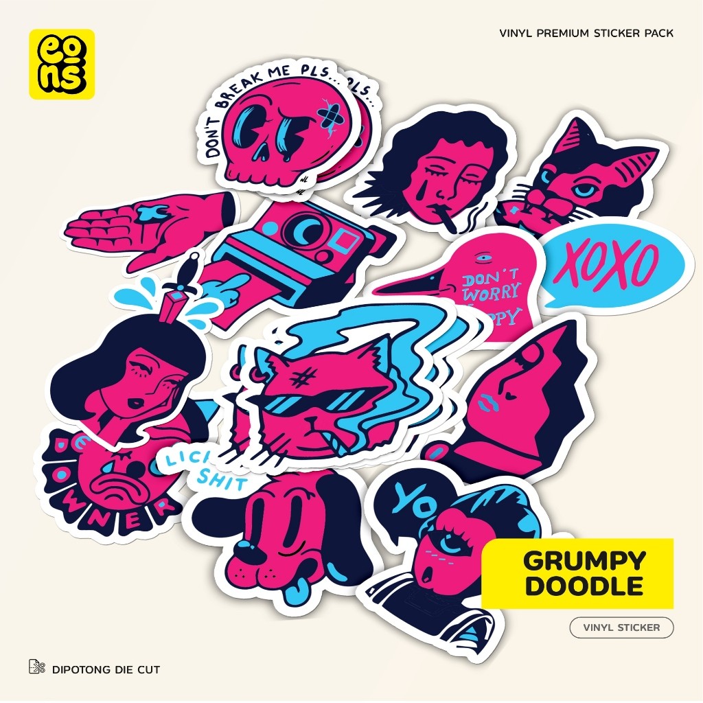 

UM1 Stiker Grumpy Doodle Vinyl Wateroof Sticker Laptop Diary Notebook Journal Koper