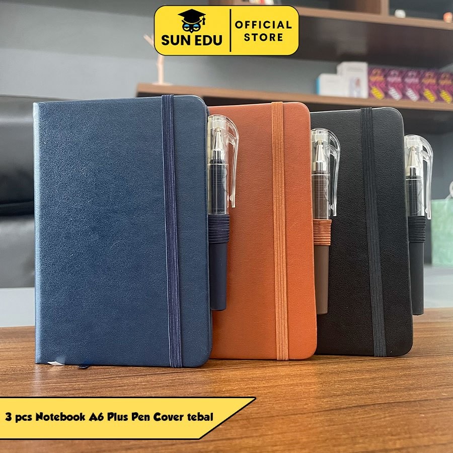 

UM1 3PCS Free Pulpen Buku Agenda Kulit A6 Selip Ballpoint Polos/ Notebook A6 100 Lembar Buku Tulis