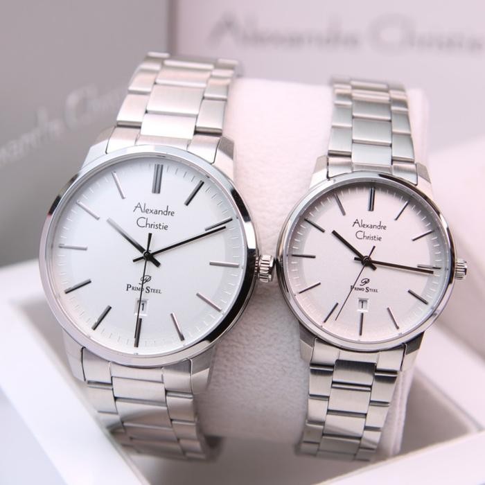 Jam Tangan Couple Alexandre Christie Ac 1030 Original - Silver Asli 100%