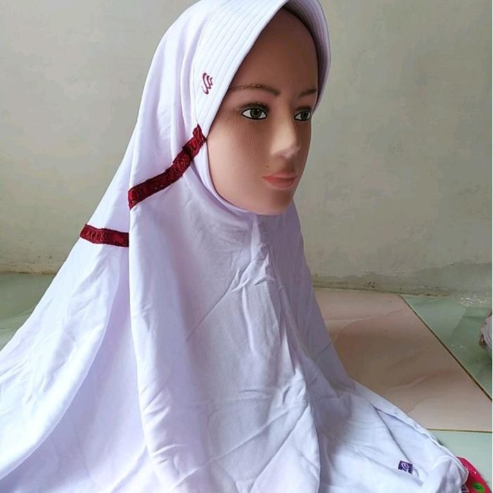 murah- Kerudung Rabbani Innova Putih - Renda + Pita Warna Bergo Jilbab Instan Nyaman