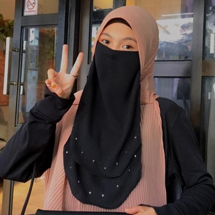 Hijmi- CADAR PAYET MUTIARA NIQAB HIAS MANIK NIQOB TALI 2 LAYER