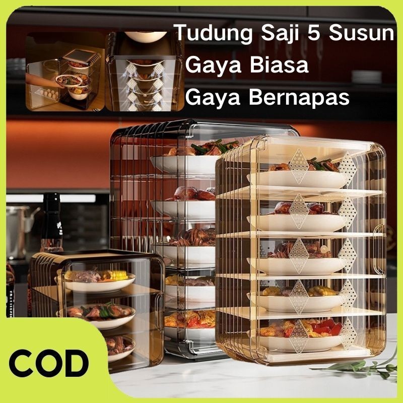 TUDUNG SAJI 5 SUSUN JUMBO TEBAL TERBARU FOOD STORAGE RAK MAKANAN BAHAN AKRILIK PREMIUM TUDUNG SAJI