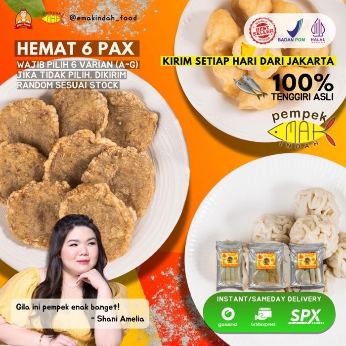 

EatFr3sh- PEMPEK EMAK INDAH - PEMPEK PALEMBANG ASLI IKAN TENGGI- Paket Mix 6 Pax
