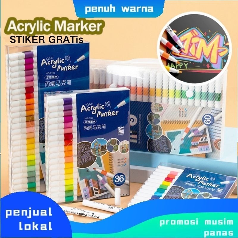 

UM1 Penawaran khususStiker gratis Pen Akrilik Marker Warna Cepat Kering Tahan Air / Spidol Acrylic