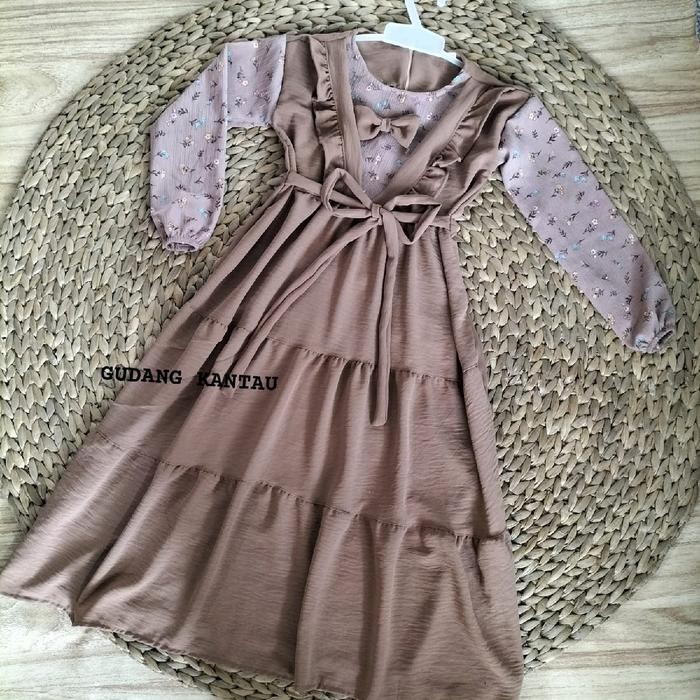 Hayya- GAMIS ANAK PEREMPUAN MODEL KEKINIAN BAHAN CRINKLE RATU MOTIF BUNGA KECIL 2-12 tahun