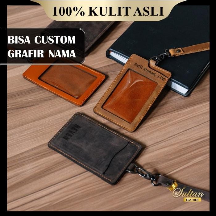 

No.OneBest- Lanyard id card holder aesthetic kulit sapi asli arca leather id card