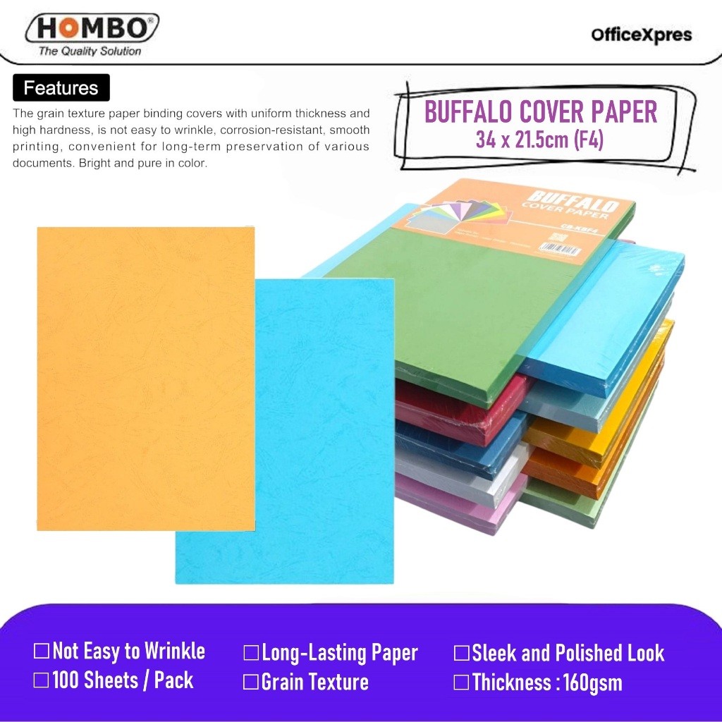 

UM1 Kertas Buffalo F4 / Cover Paper Buffalo / Grain Binding Cover F4 (34 x 21.5cm) / Kertas Jilid