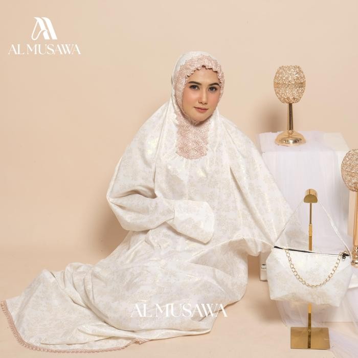 Modra- Mukena Dewasa Terusan Sutra Foil Renda Mewah Travelling Muslim Katun Rayon Mukenah Wanita