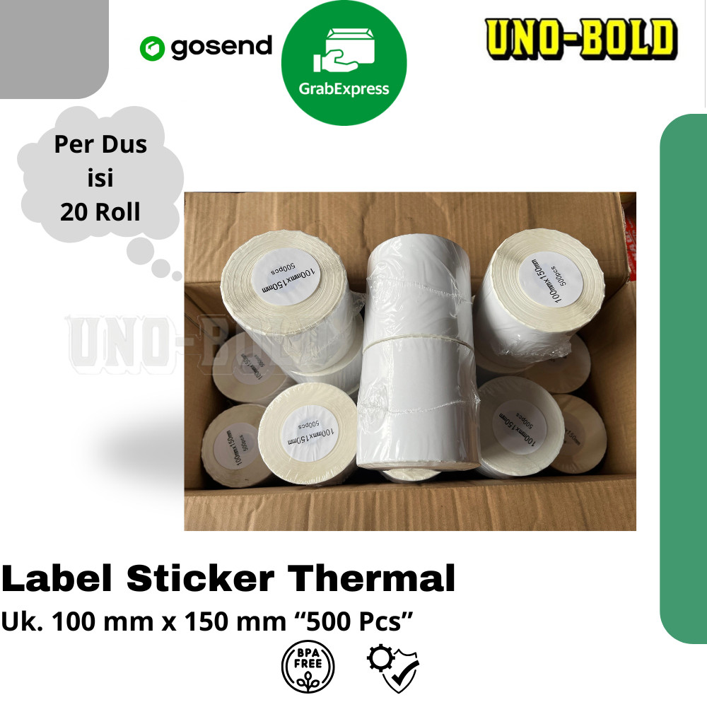 

UM1 LABEL STICKER THERMAL Roll/DUS 100 X 150 mm 100x150 4x6" isi pcs ukuran A6 (1dus isi 20 )