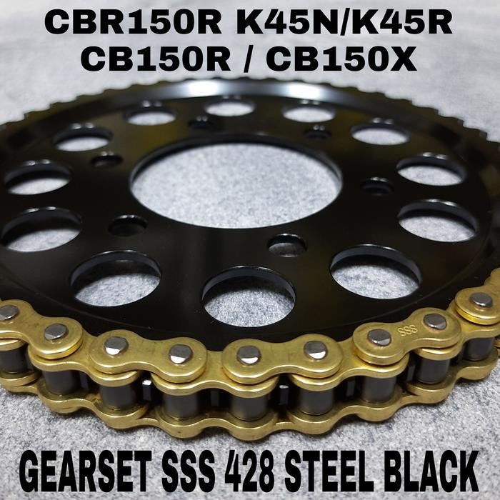Girset Sss 428 Steel Black Cbr150R Cb150R Cb150X Rantai Gold Sss / Regina