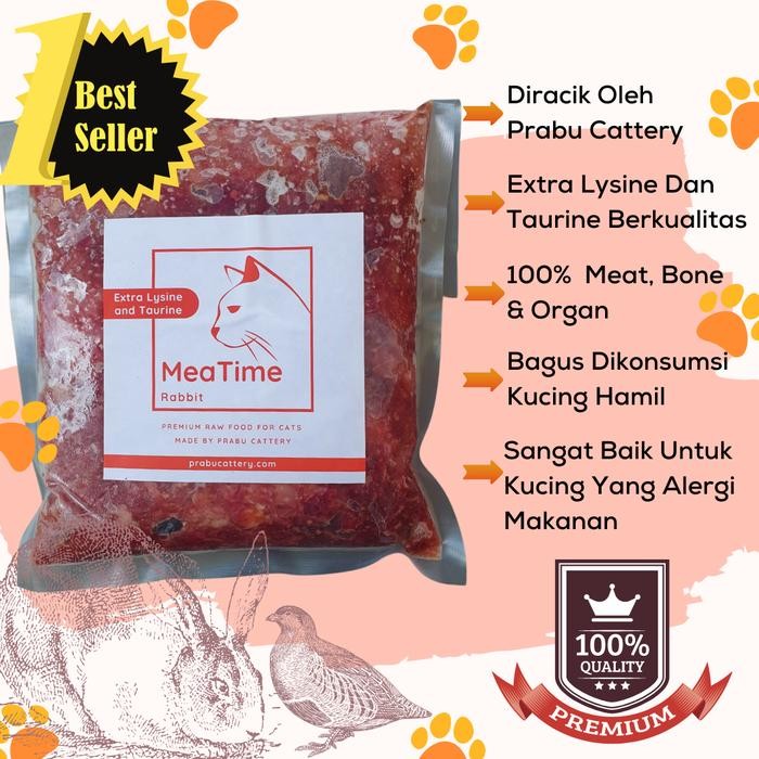 Meatime Rabbit, Makanan Kucing, Rawfood, Daging Kelinci Puyuh Giling