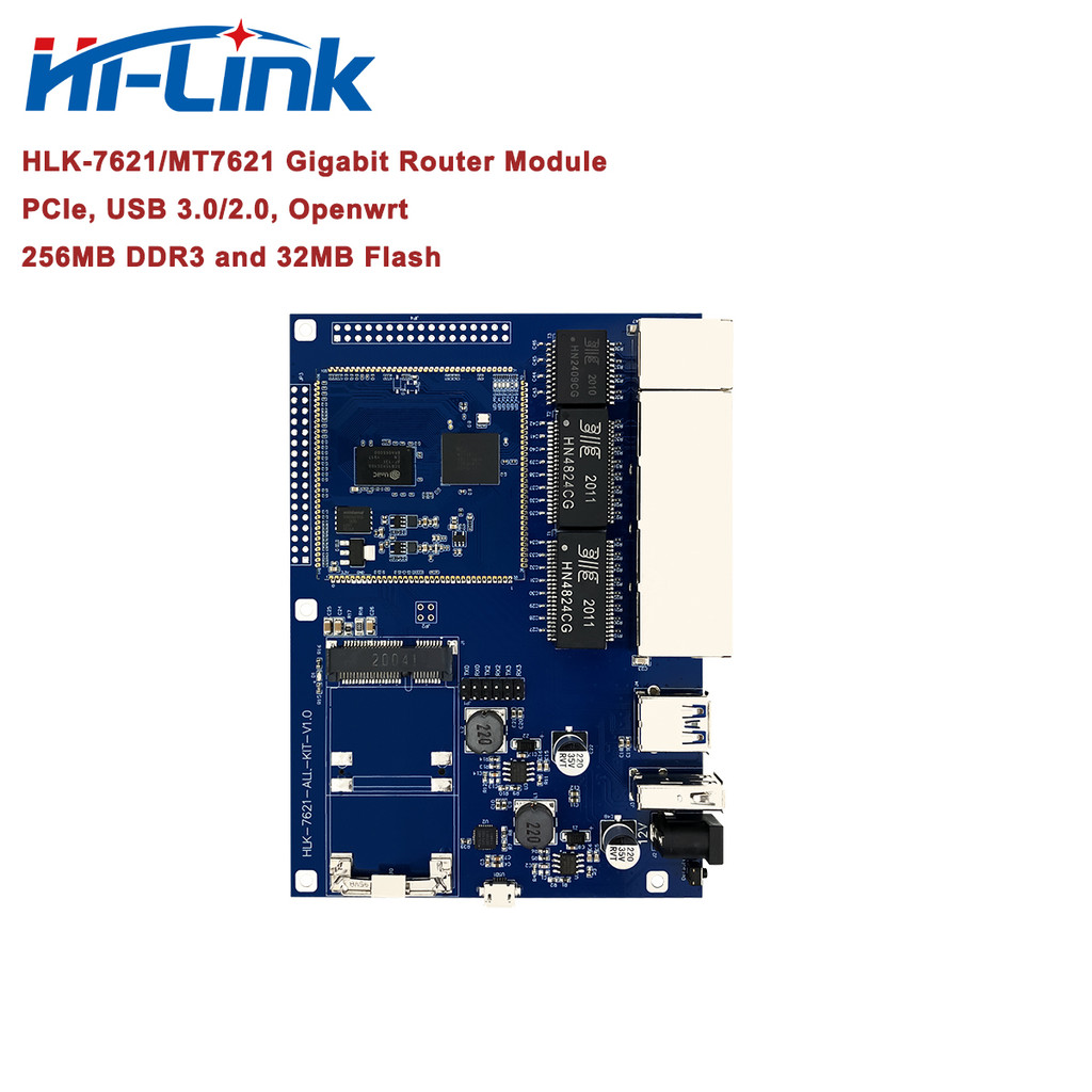 Hi-Link Openwrt 10/100/1000Mbps MT7621A Gigabit GBE Router Module Kit with 3 PCIe and USB2.0&3.0 HLK