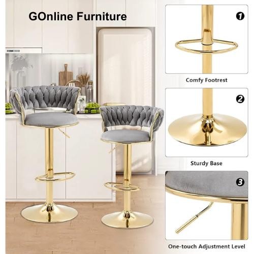 Kursi Bar Stool Kaki Gold Emas Mewah Kitchen Island Cafe Bludrudetail Produk Tinggi Dudukan : 60Cm -