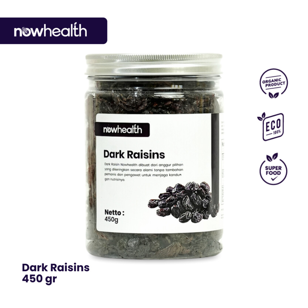 

Dark Raisin 600 gr Nowhealth Kismis Hitam Manis Organik Topping Campuran Camilan Sehat