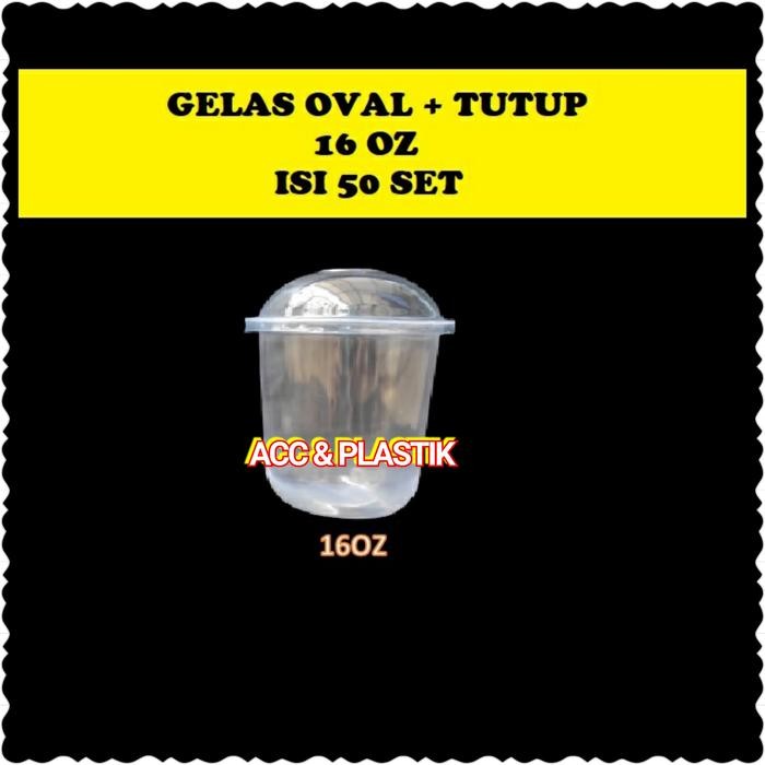 JTTOP" GELAS PLUS TUTUP 14 OZ DAN 16 OZ GELAS OVAL PLASTIK GELAS JUICE