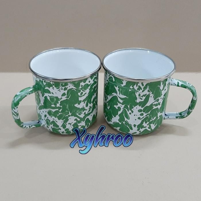 JTTOP" CANGKIR GELAS MUG ENAMEL 9CM HIJAU BLIRIK MARBLE KITCHENWARE