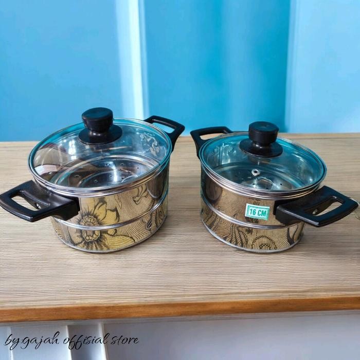 JTTOP" PANCI KUKUS NASI MINI UK 16-18CM GRATIS ENTONG NASI KUKUSAN PLASTIK KACA STAINLESS