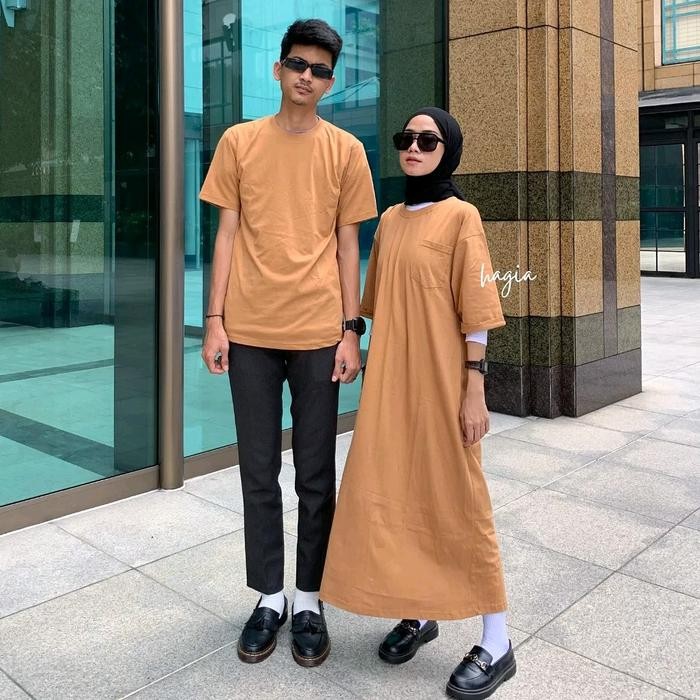 Nadiraa Couple By Hagia (Sudah Sepasang Dress Dan Kaos Pria) Baju Panjang Wanita Asli 100%