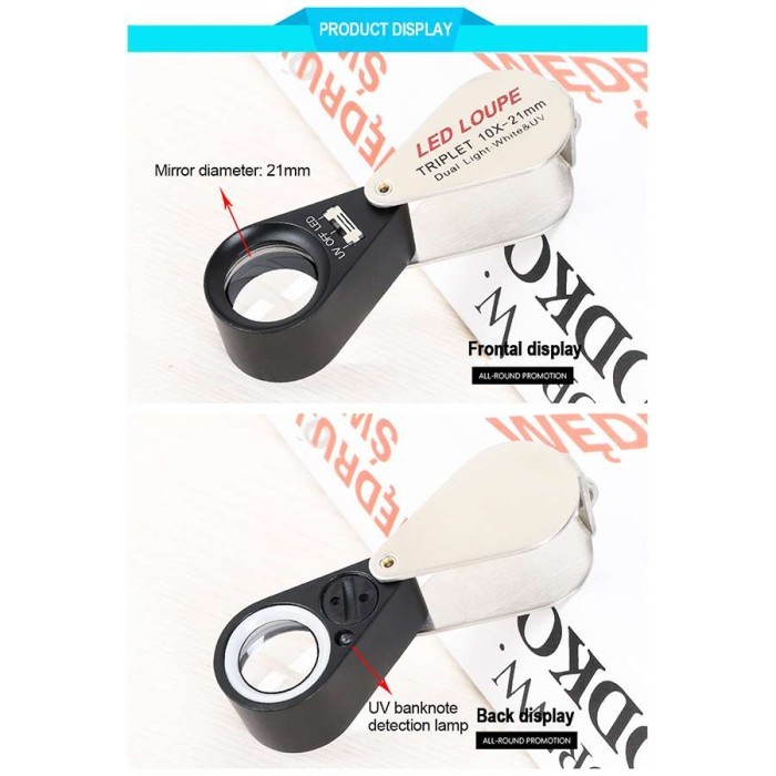 

TRIPLET LED UV 10X 21MM AG80 SP / KACA PEMBESAR LIPAT SAKU LOUPE / LUP