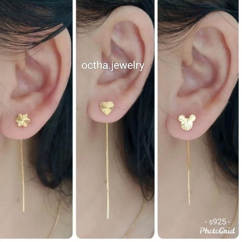 ANTING JARUM PERAK 925 ASLI LAPIS EMAS