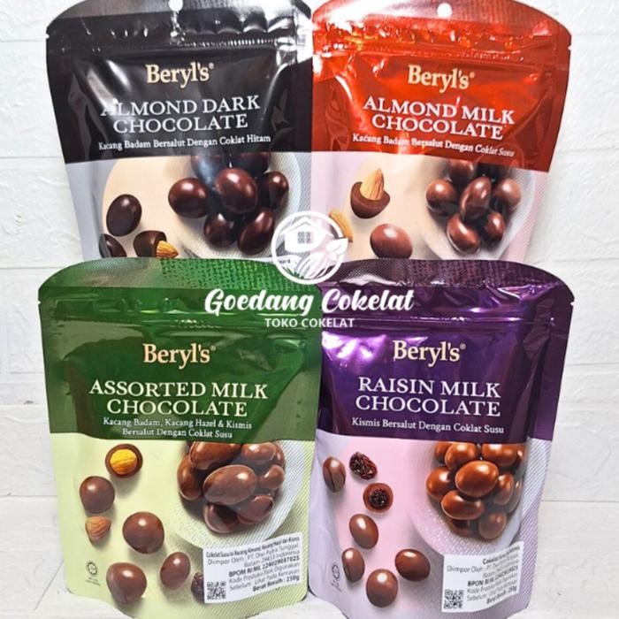 

Beryl's Beryls Coklat Cokelat Impor Malaysia Assorted Almond Raisin Milk Dark Chocolate Kemasan 250g