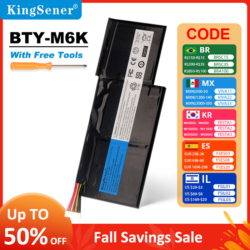 KingSener BTY-M6K Laptop Battery for MSI MS-17B4 MS-16K3 GF63 Thin 8RD 8RC GF75 Thin 3RD 8RC 9SC GF6