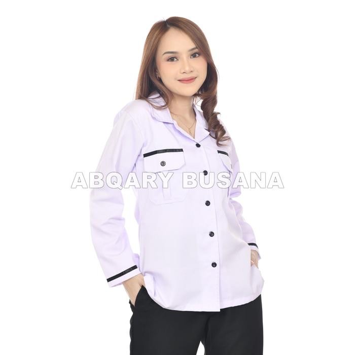 SIAPKIRIM Kemeja Dinas Putih PNS Wanita Tebal Baju Seragam Kerja List Hitam PDH Putih Wanita Baju