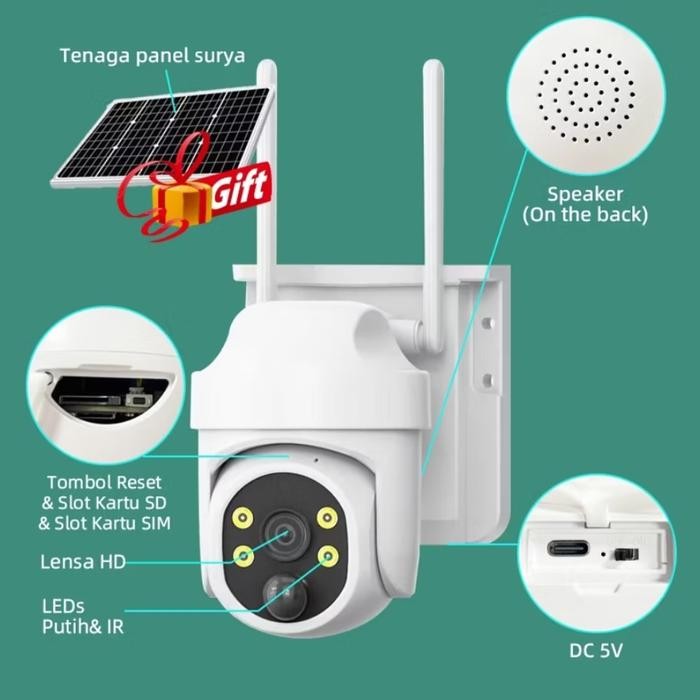 Cctv Kamera Tenaga Surya Solar Outdoor Waterproof Simcard 4G